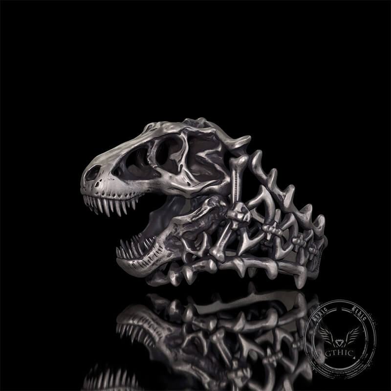 Roaring Tyrannosaurus Rex Skull Sterling Silver Ring