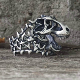 Roaring Tyrannosaurus Rex Skull Sterling Silver Ring | Gthic.com