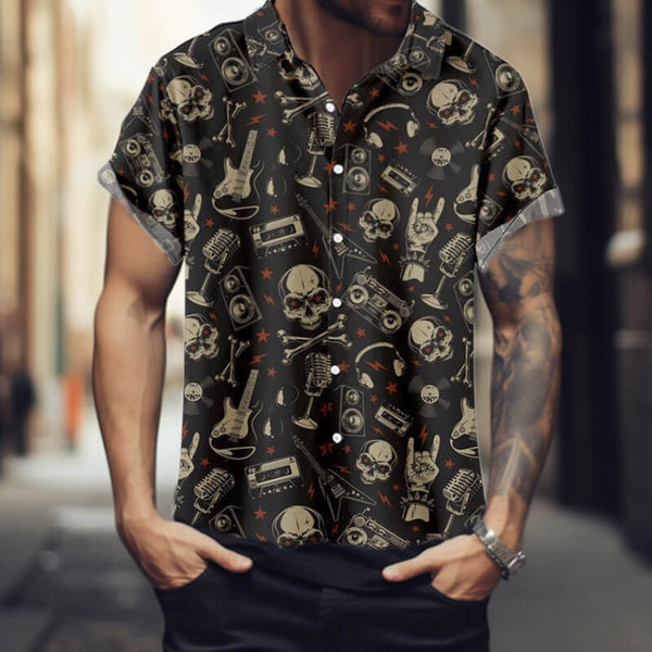Rock Guitar Skull Polyester Hawaiian Shirt | Gthic.com