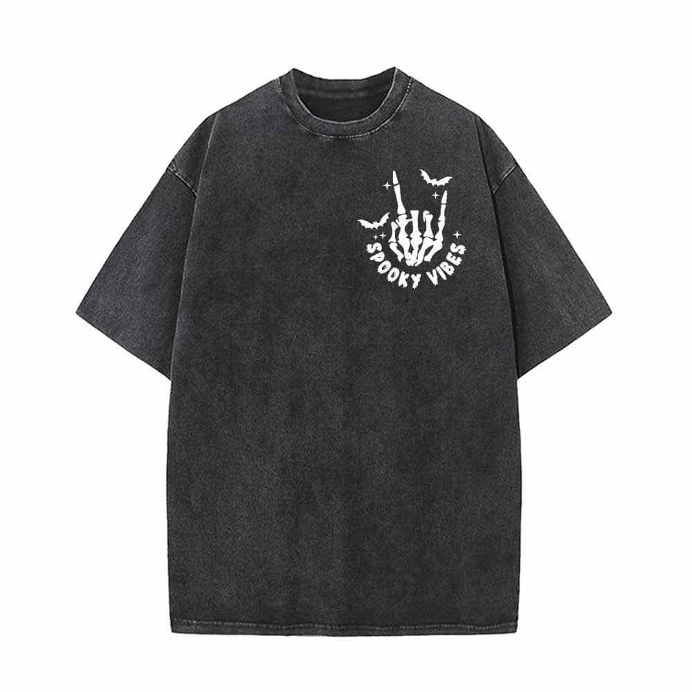 Rock Skull Hand Spooky Vibes Vintage Washed T-shirt | Gthic.com