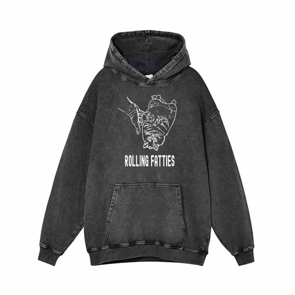 Rolling Fatties Cute Cat Vintage Washed Hoodie | Gthic.com