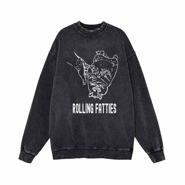 Rolling Fatties Cute Cat Vintage Washed Sweatshirt | Gthic.com