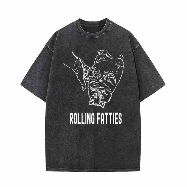 Rolling Fatties Cute Cat Vintage Washed T-shirt | Gthic.com