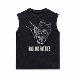 Rolling Fatties Cute Cat Vintage Washed Vest Top | Gthic.com