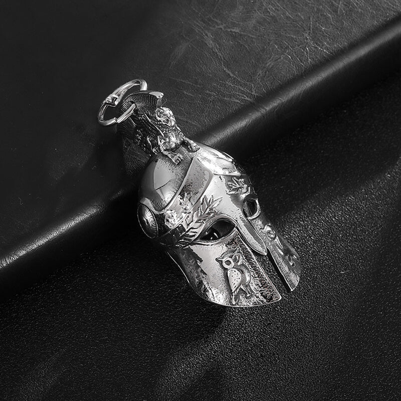 Roman Warrior Helmet Stainless Steel Bell Pendant | Gthic.com