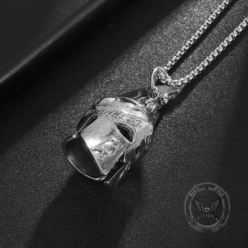 Roman Warrior Helmet Stainless Steel Bell Pendant | Gthic.com