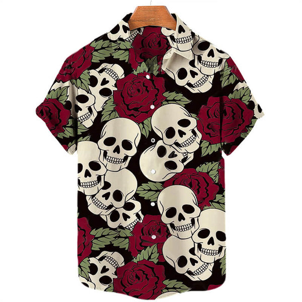 Camisa hawaiana de poliéster con calavera gótica