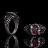 Rose Double Snake Entwined Gem Sterling Silver Ring | Gthic.com
