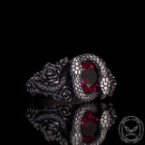 Rose Double Snake Entwined Gem Sterling Silver Ring | Gthic.com