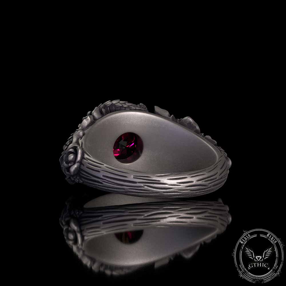 Rose Double Snake Entwined Gem Sterling Silver Ring