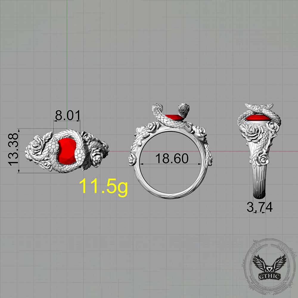 Rose Double Snake Entwined Gem Sterling Silver Ring