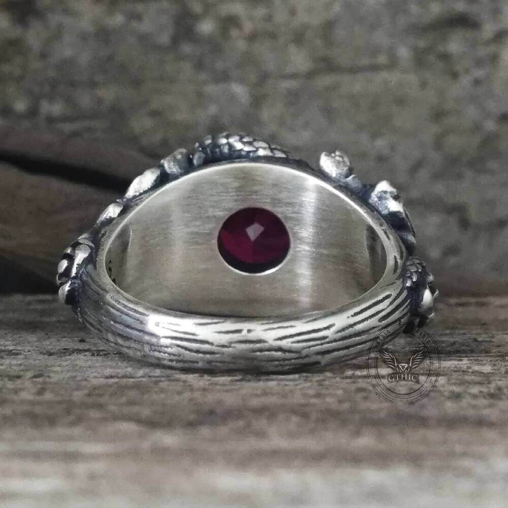 Rose Double Snake Entwined Gem Sterling Silver Ring