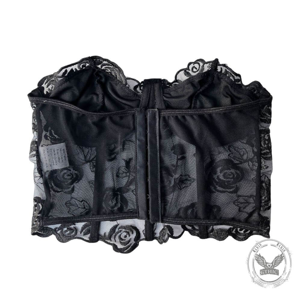 Rose Embroidered Mesh Corset Tube Top