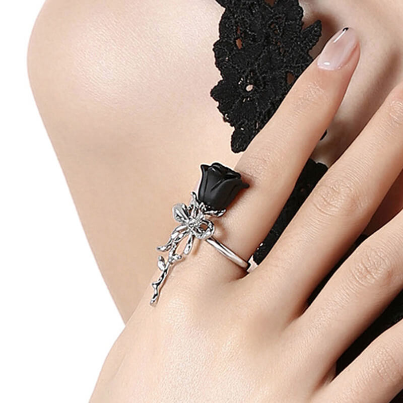Rose Flower Design Alloy Open Ring | Gthic.com