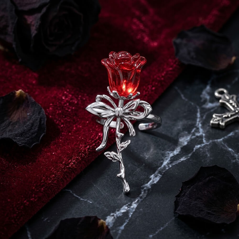 Rose Flower Design Alloy Open Ring
