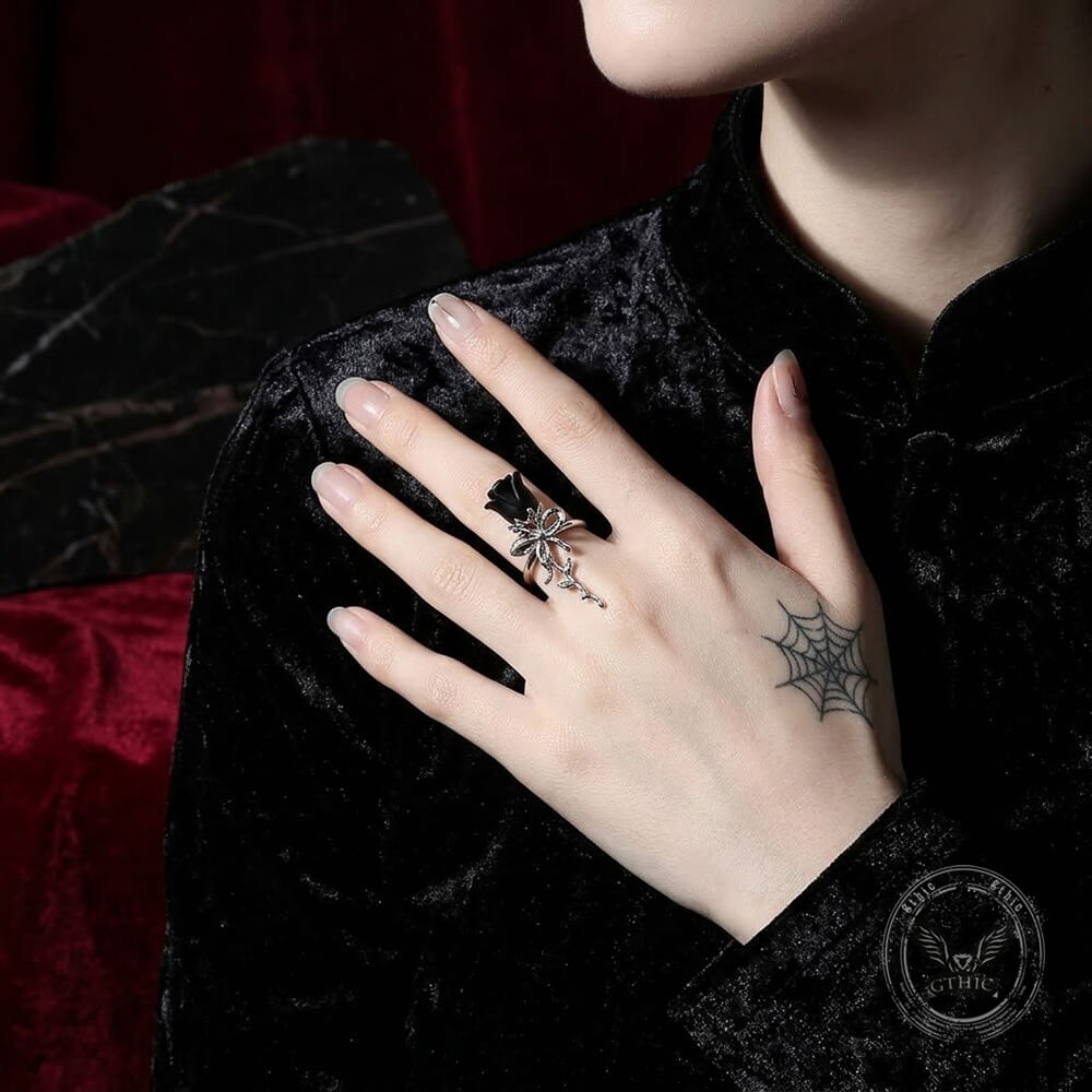 Rose Flower Design Alloy Open Ring | Gthic.com