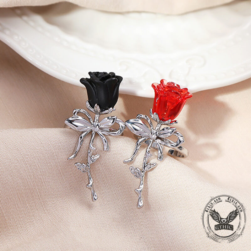 Rose Flower Design Alloy Open Ring | Gthic.com