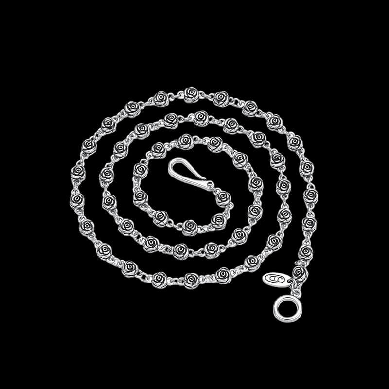 Rose Skull Chain Sterling Silver Necklace | Gthic.com