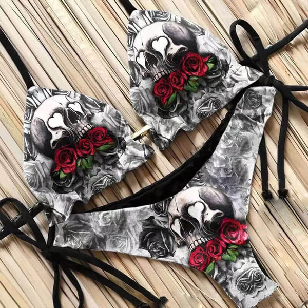 Rose Skull Print Gothic Bikini Set | Gthic.com