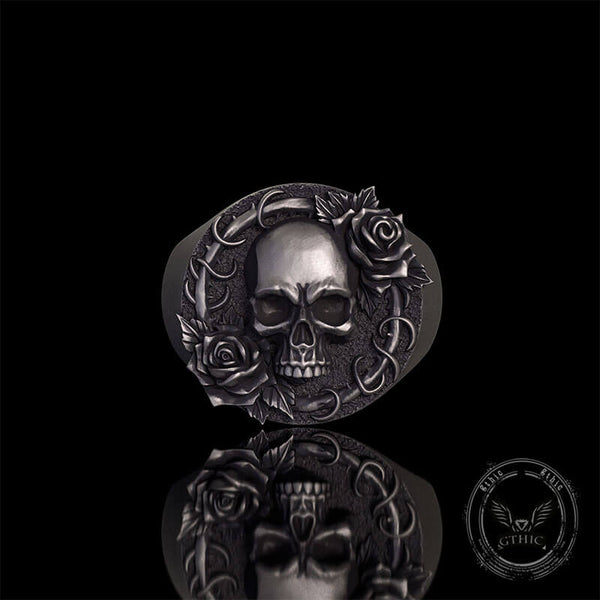 Rose Skull Sterling Silver Gothic Ring | Gthic.com