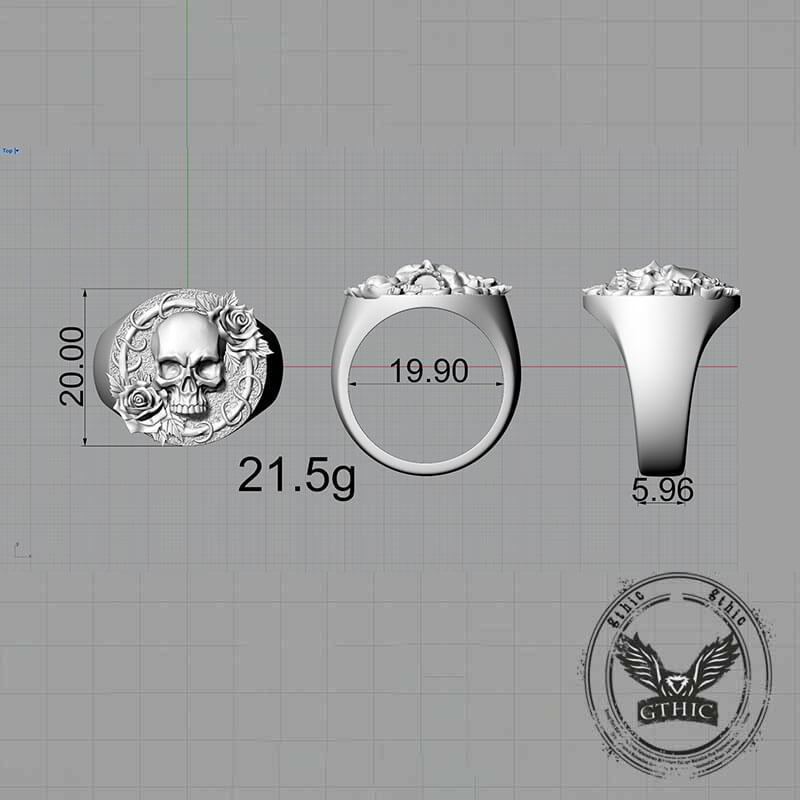 Rose Skull Sterling Silver Gothic Ring