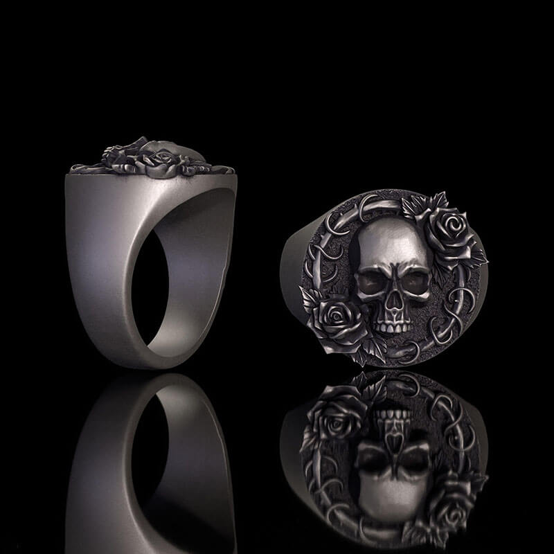 Rose Skull Sterling Silver Gothic Ring | Gthic.com