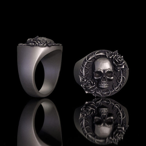 Rose Skull Sterling Silver Gothic Ring | Gthic.com