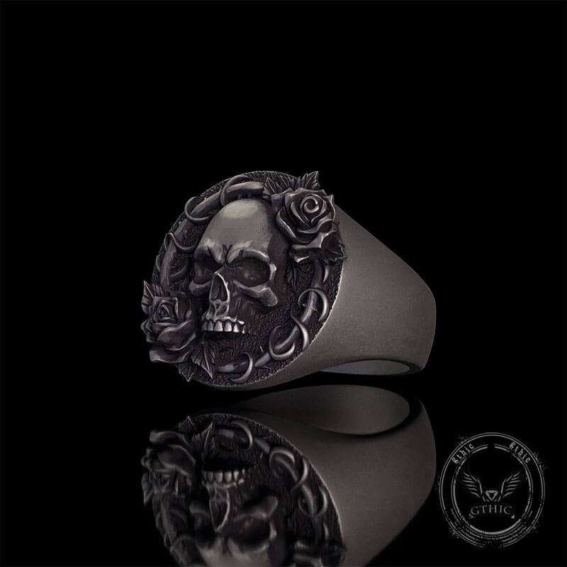 Rose Skull Sterling Silver Gothic Ring | Gthic.com