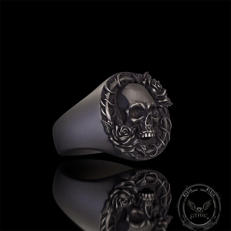 Rose Skull Sterling Silver Gothic Ring | Gthic.com