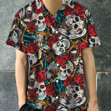 Rose Sugar Skull Polyester Hawaiian Shirt | Gthic.com