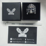 Rose Vine Pattern Skull Sterling Silver Ring