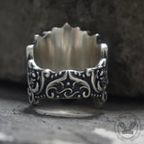 Rose Vine Pattern Skull Sterling Silver Ring