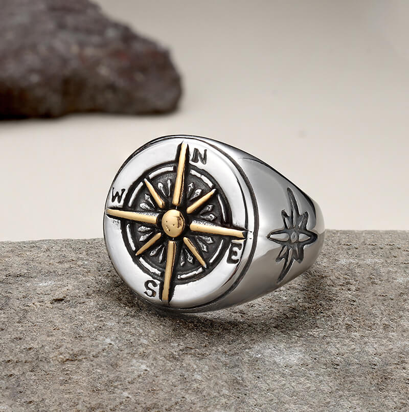 Round Compass Stainless Steel Ring | Gthic.com