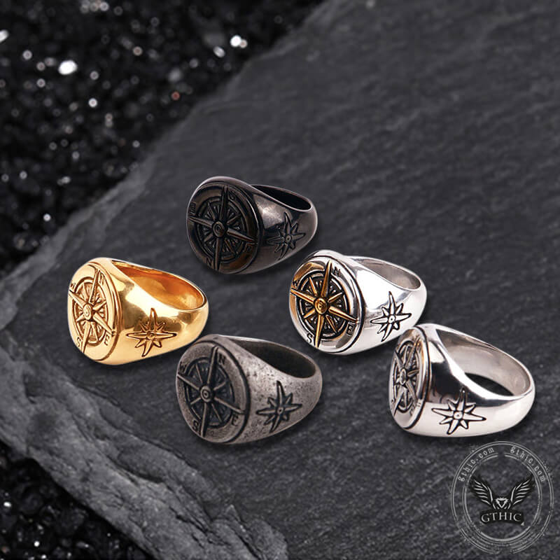 Round Compass Stainless Steel Ring | Gthic.com