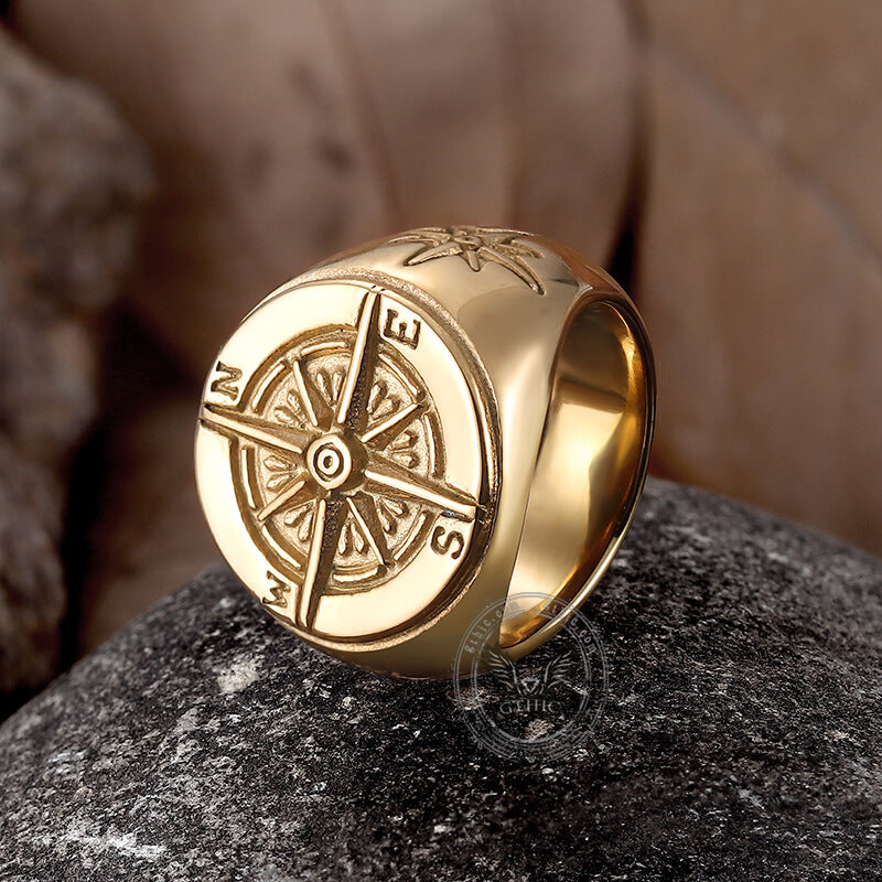 Jewellery Mens Ring Simple Design Compass Gold Stainless Steel Black Rings...  | eBay