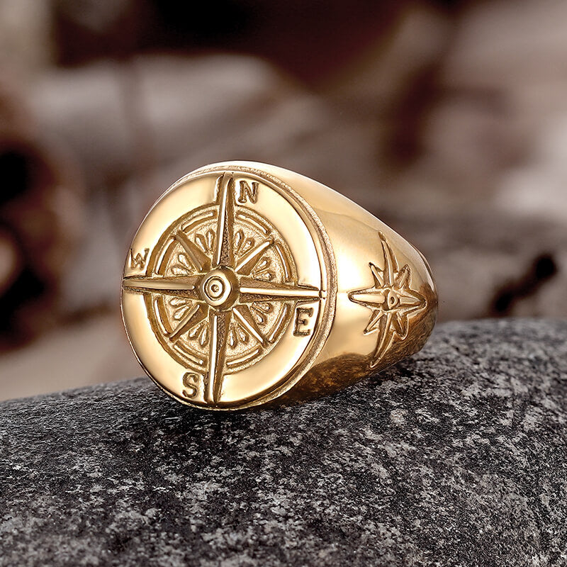 Round Compass Stainless Steel Ring | Gthic.com