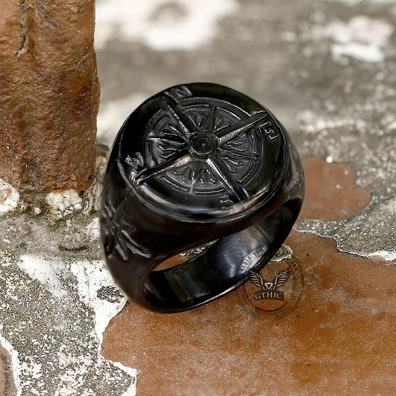 Round Compass Stainless Steel Ring | Gthic.com