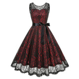 Round Neck Bow Belted Lace Ball Dress | Gthic.com