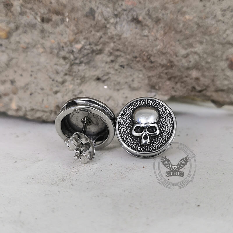 Round Shape Stainless Steel Skull Stud Earrings | Gthic.com