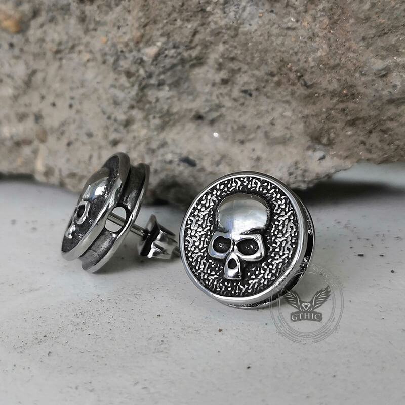 Round Shape Stainless Steel Skull Stud Earrings | Gthic.com