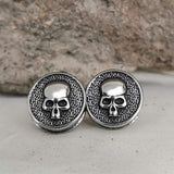 Round Shape Stainless Steel Skull Stud Earrings | Gthic.com
