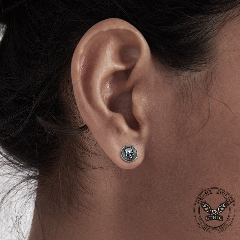 Round Shape Stainless Steel Skull Stud Earrings | Gthic.com