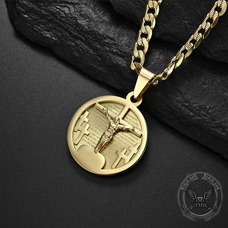 Round Shaped Crucifixion of Jesus Cross Pendant | Gthic.com