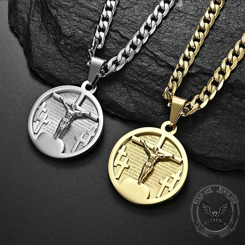 Round Shaped Crucifixion of Jesus Cross Pendant | Gthic.com