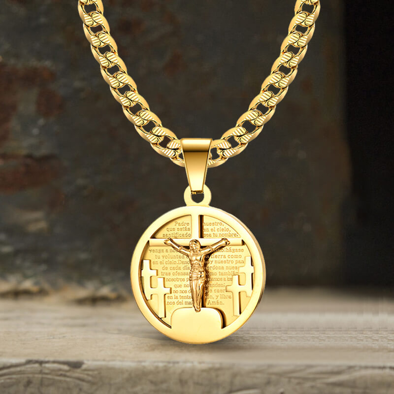 Round Shaped Crucifixion of Jesus Cross Pendant | Gthic.com