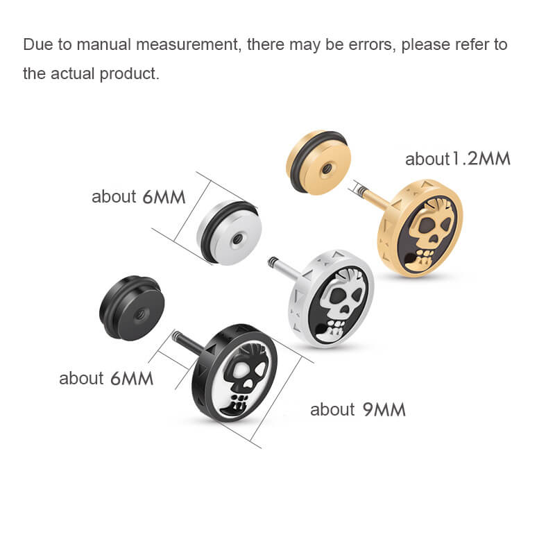 Pendientes redondos de acero con calavera