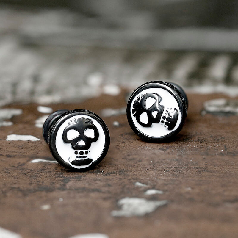 Round Skull Stainless Steel Stud Earrings