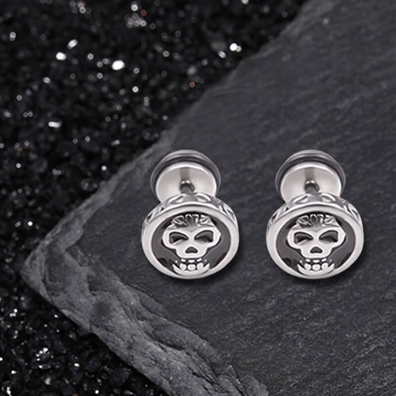 Round Skull Stainless Steel Stud Earrings | Gthic.com