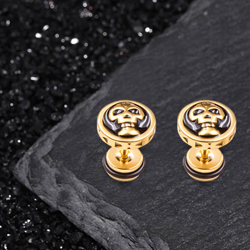 Round Skull Stainless Steel Stud Earrings | Gthic.com