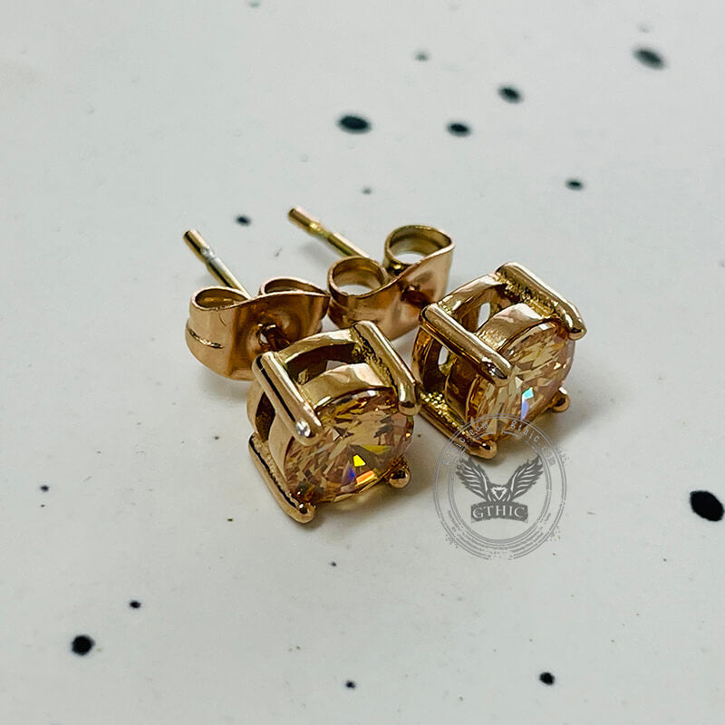 Pendientes redondos cuadrados de acero inoxidable con piedras preciosas